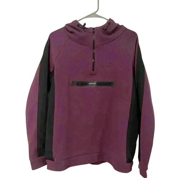 Puma Tops - Puma Women's Burgundy Black Colorblock Half Zip Hoodie Sweatshirt Size M